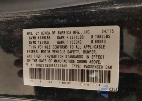 2015 Honda Accord Lx-S from USA, damaged, VIN 1HGCT1B30FA011649